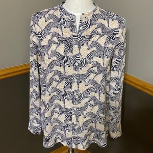 J. crew tan & black zebra print button up blouse size XS